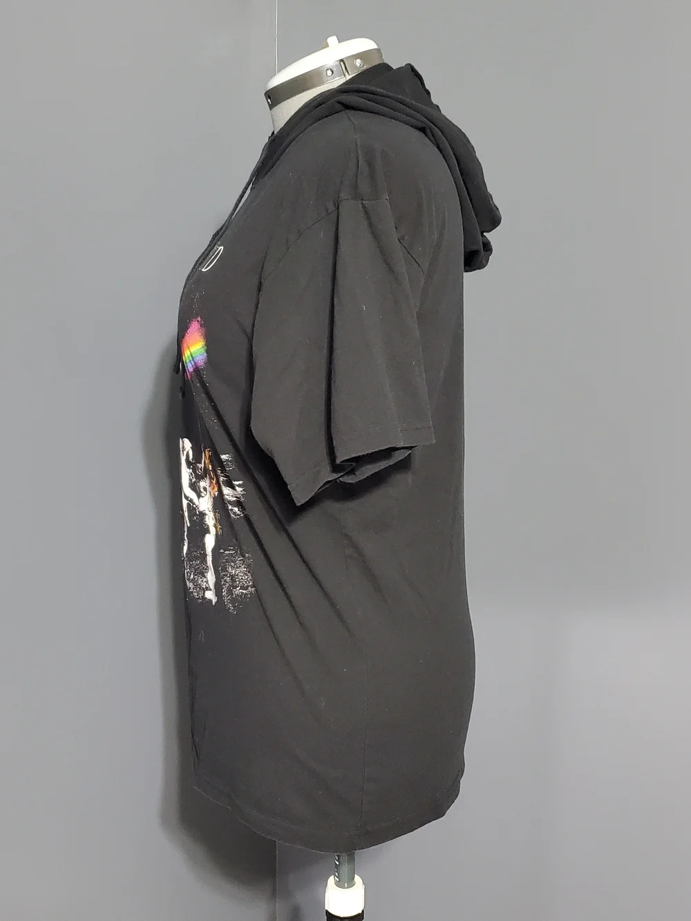 Pink Floyd Black Hoodie Short Sleeve Shirt Prism Rainbow Astronaut Graphic SZ L - Picture 2 of 5